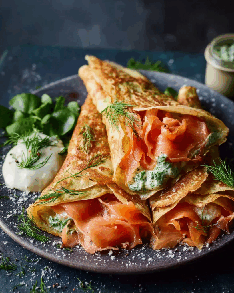Graved Lachs mit Kräutercrêpes