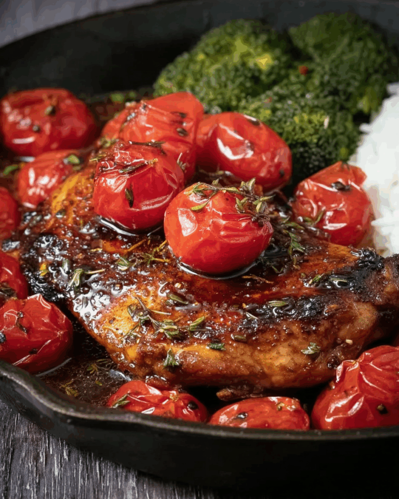 Balsamico-Hähnchen mit Kirschtomaten aus dem Ofen