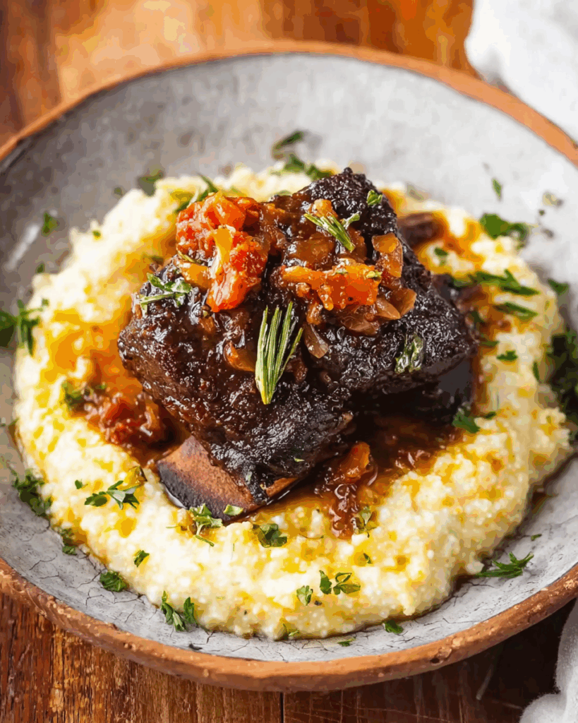 Bourbon Short Ribs mit cremigem Käsegrieß