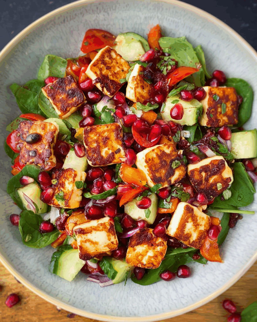 Bunter Halloumi Salat mit Granatapfel