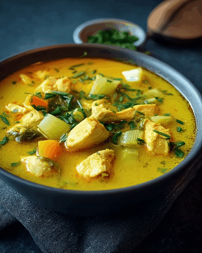 Curry-Hühnchen-Lauch-Suppe