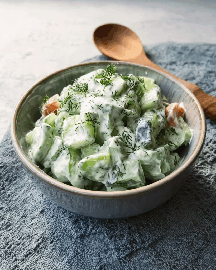 Erfrischender Gurkensalat mit Joghurt-Dressing und Dill