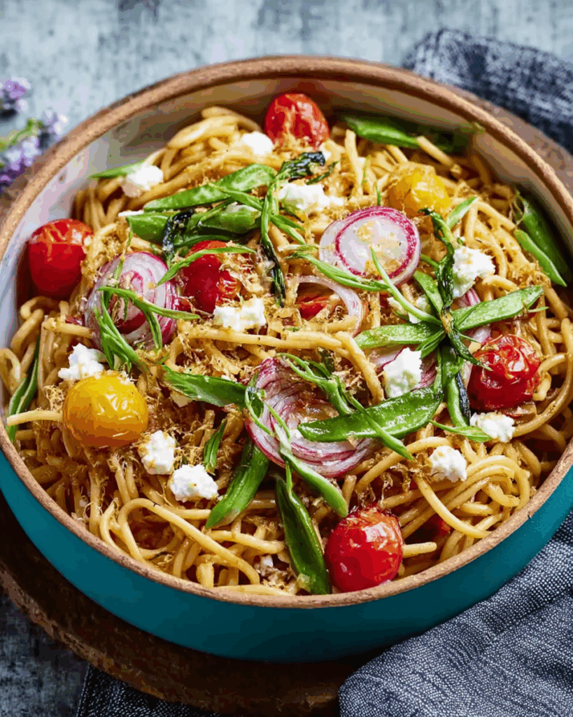 Frischer Nudelsalat mit getrockneten Tomaten und Feta