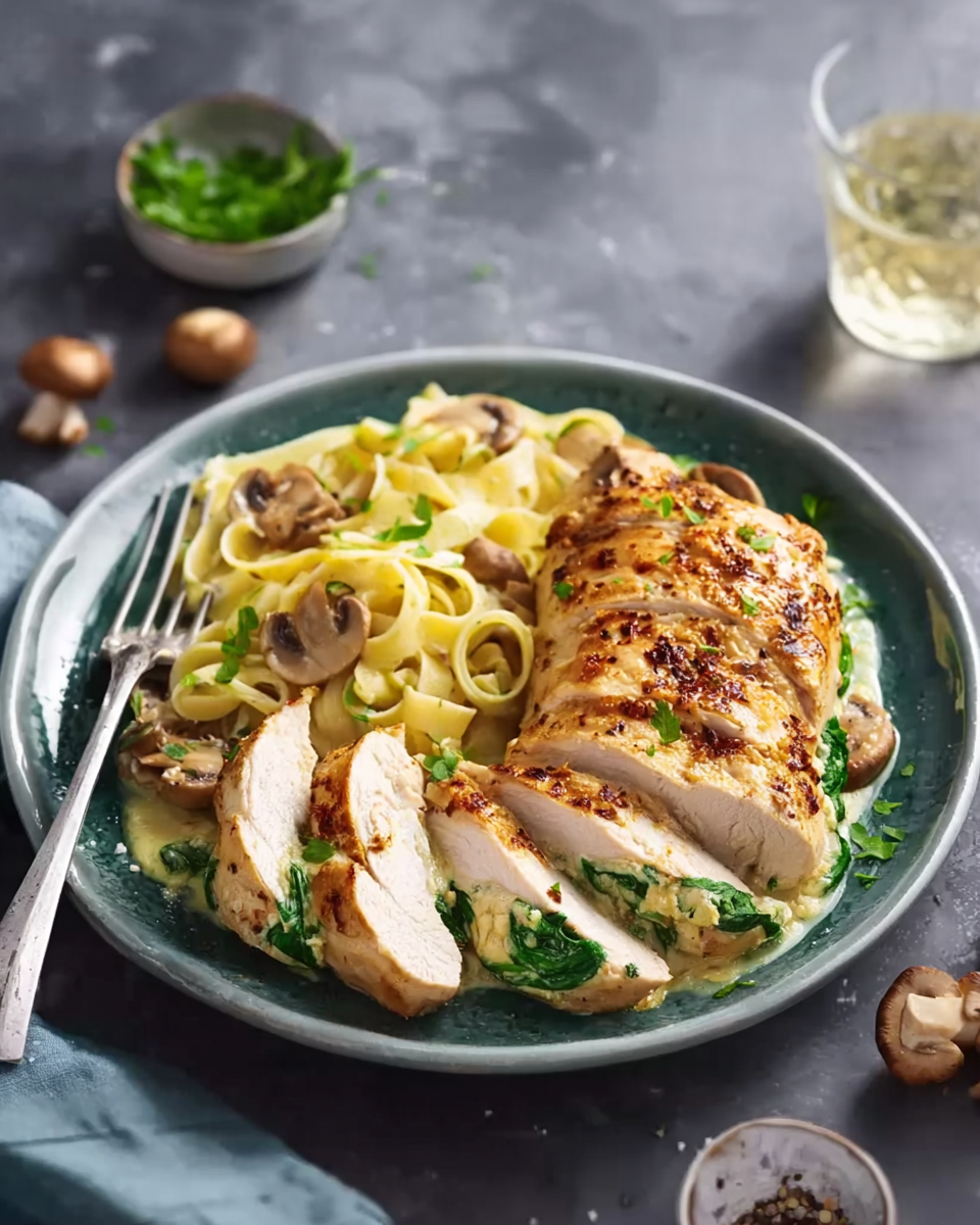 Gefüllte Hähnchenbrust mit Spinat und Frischkäse
