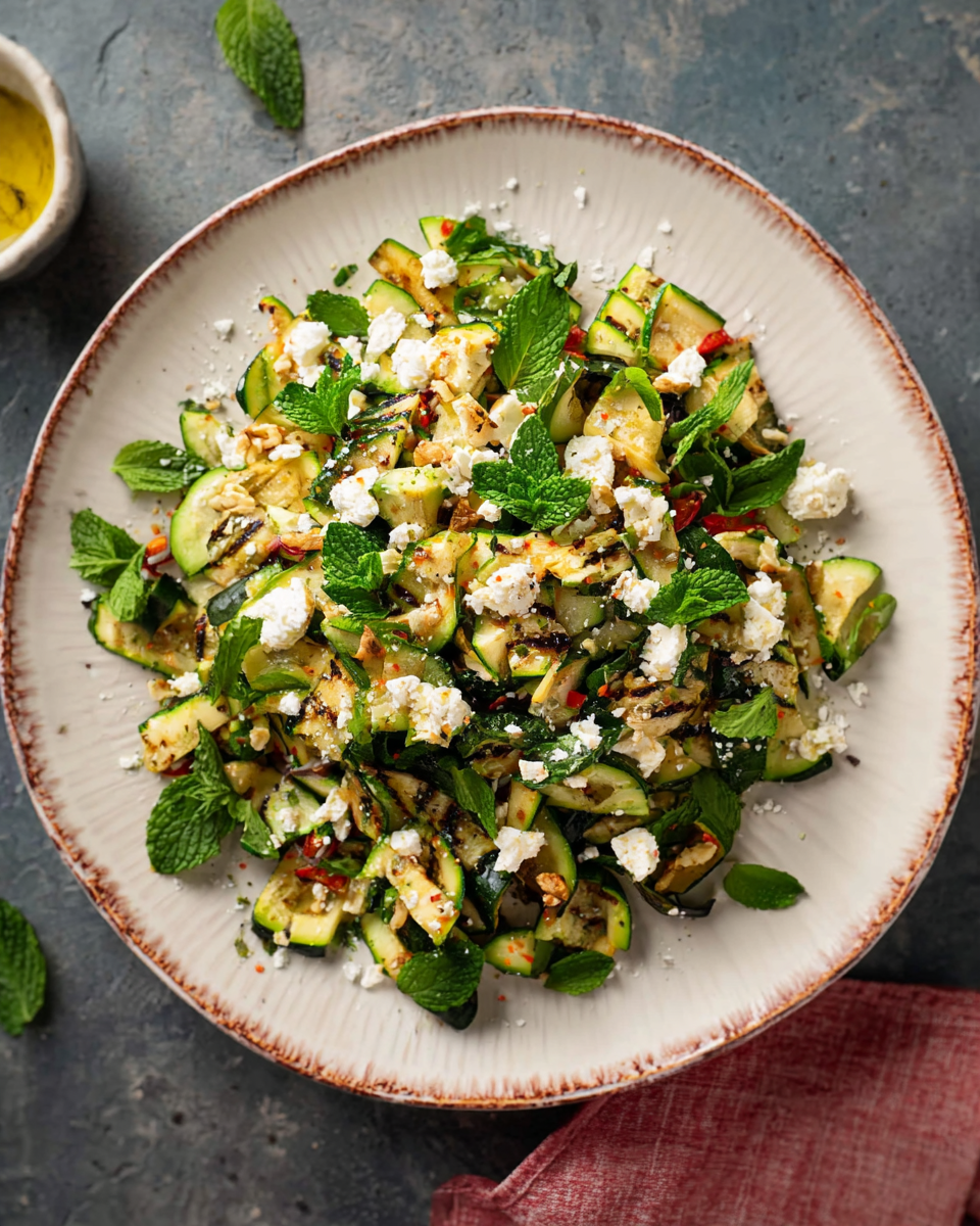 Gegrillter Zucchini-Feta-Salat mit Minze