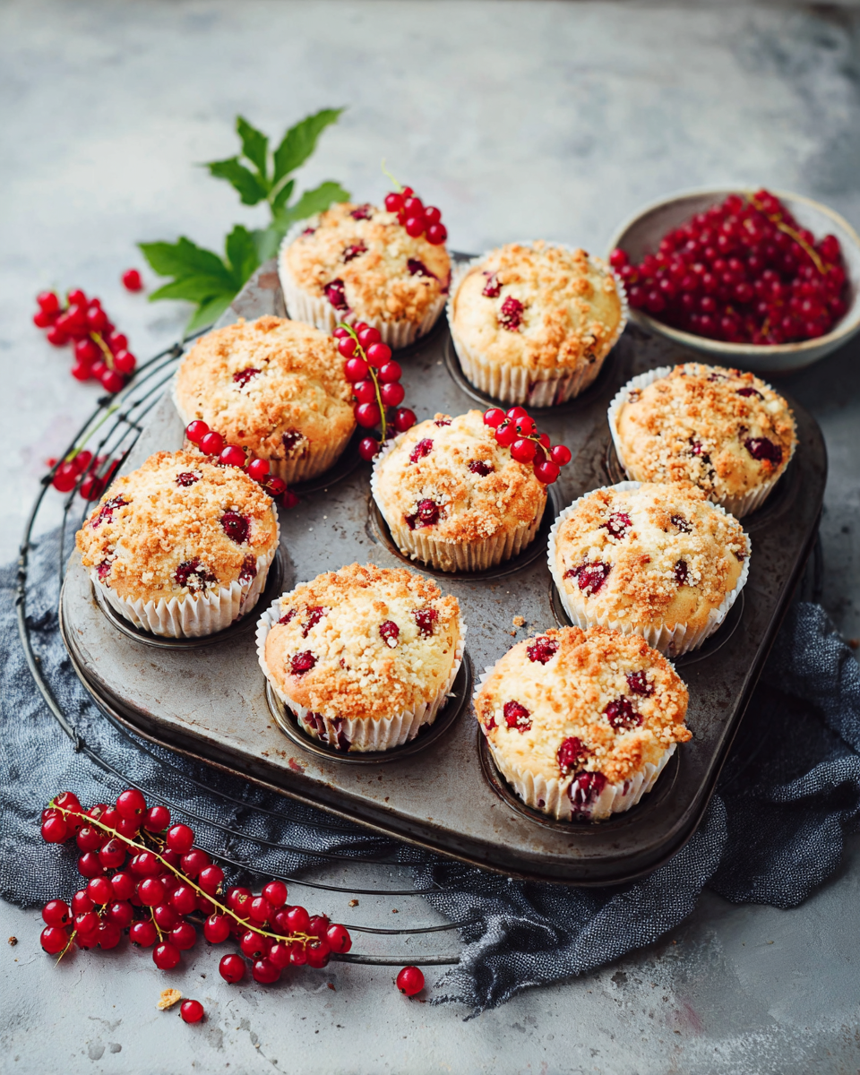 Johannisbeer-Joghurt-Muffins mit Streuseln