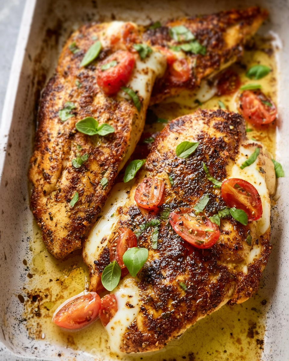 Knusprige Hähnchenbrust mit Tomaten-Mozzarella-Topping