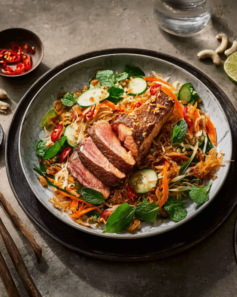 Lachsfilet mit koreanischem crispy Reissalat