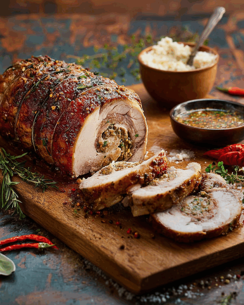 Rollbraten mit Senf und Kräutern