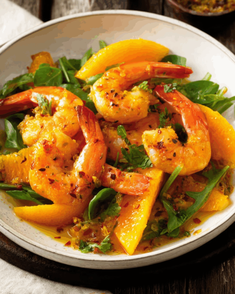 Orangen-Garnelen mit Knoblauch und Rosmarin