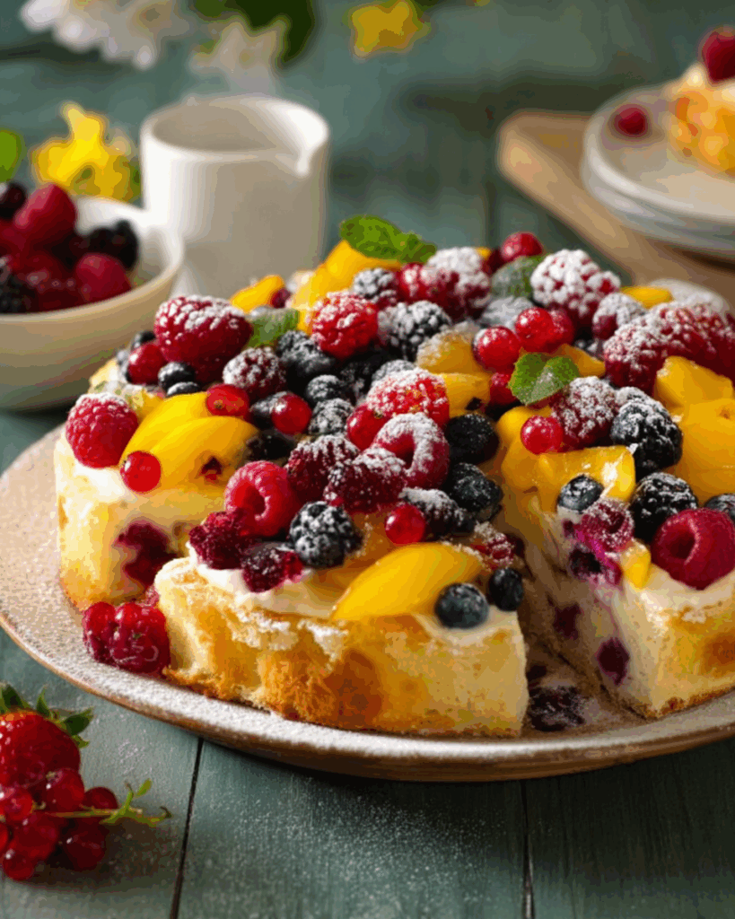 Sommerlicher Beeren-Mango-Blechkuchen