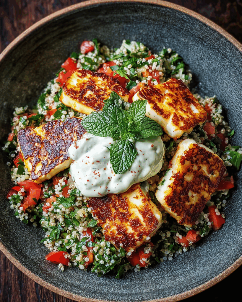 Würzige Halloumi mit Tabbouleh und Minzjoghurt