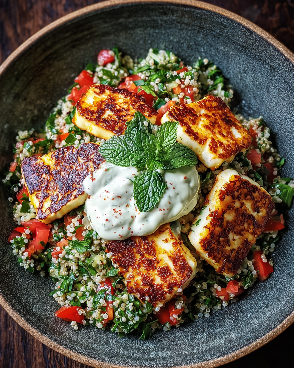 Würzige Halloumi mit Tabbouleh und Minzjoghurt
