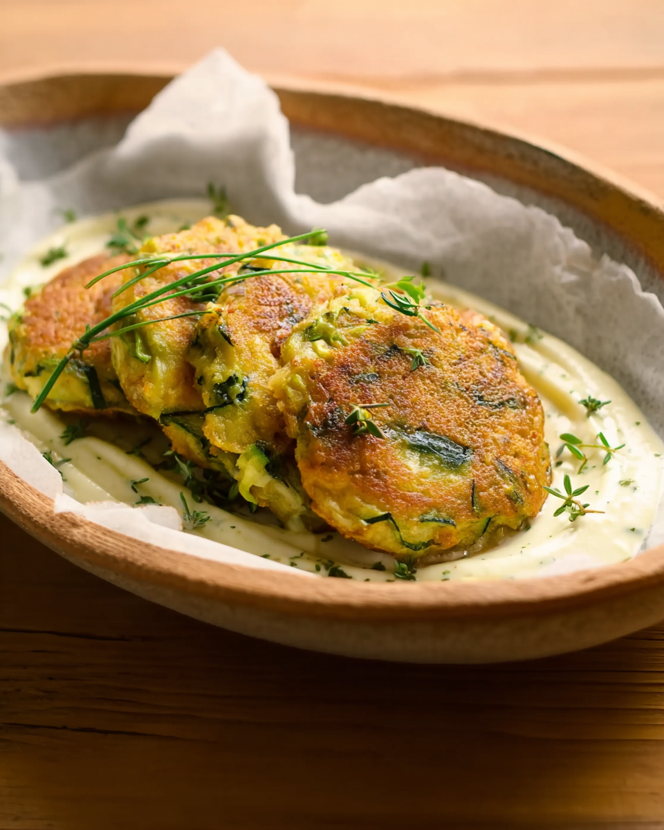 Zucchinipuffer mit Fetacreme