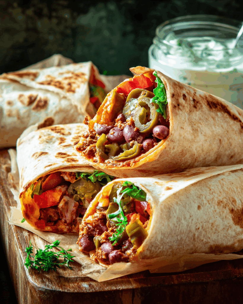 Feurige Wraps mit Bohnen, Paprika und Jalapeños