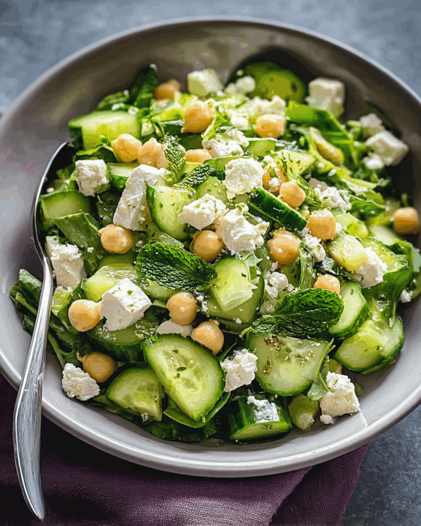 Gurkensalat mit Feta und Kichererbsen