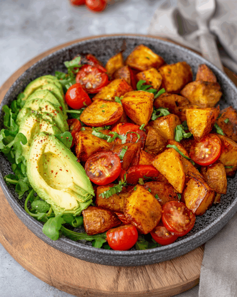 Knusprige Ofenkartoffeln mit Avocado-Tomaten-Salat