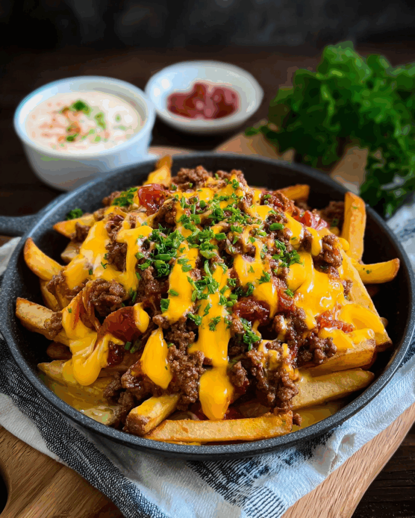 Loaded Fries mit Hackfleisch und Cheddar