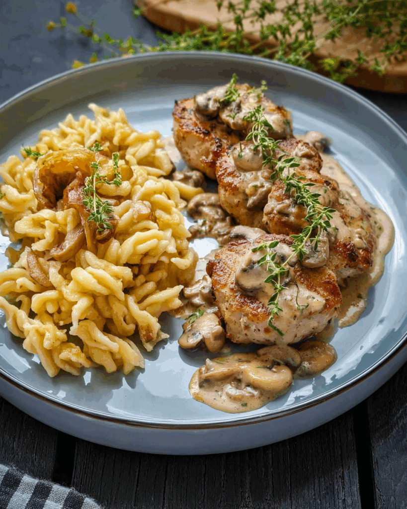 Schweinemedaillons in Pilzrahmsoße mit Spätzle