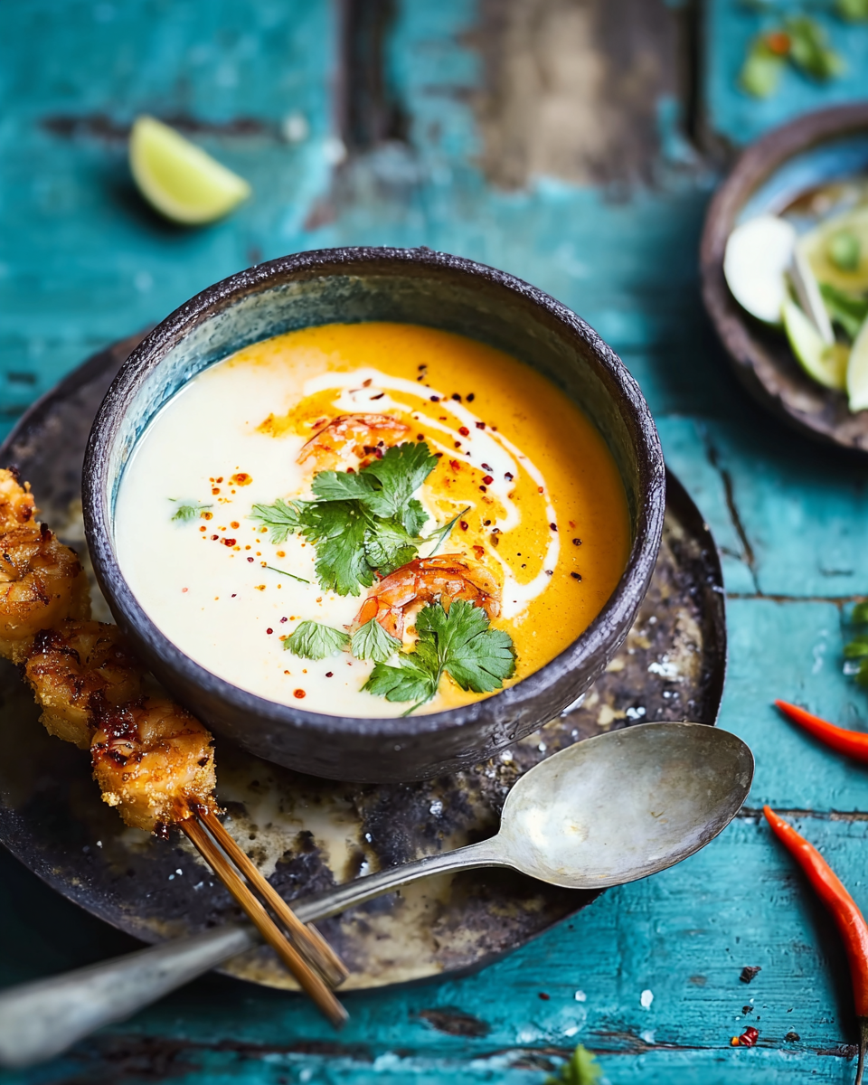 Thaigarnelenspieß zu Süßkartoffel-Kokossuppe