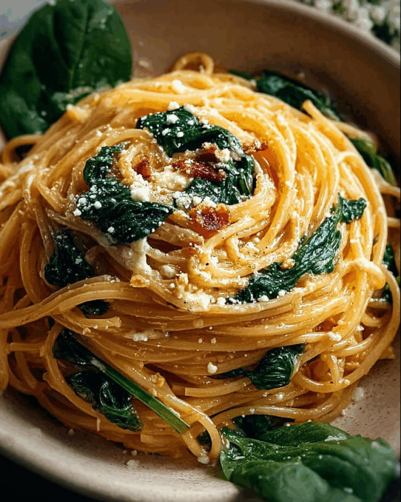 Spaghetti mit Spinat-Frischkäse-Sauce