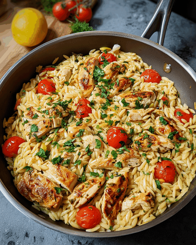 One-Pot Orzo Pasta mit Hähnchen