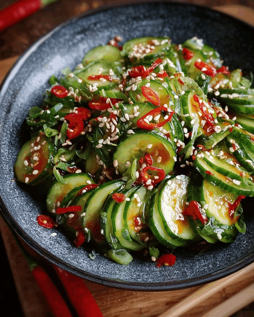 Asiatischer Gurkensalat mit Chili & Sesam