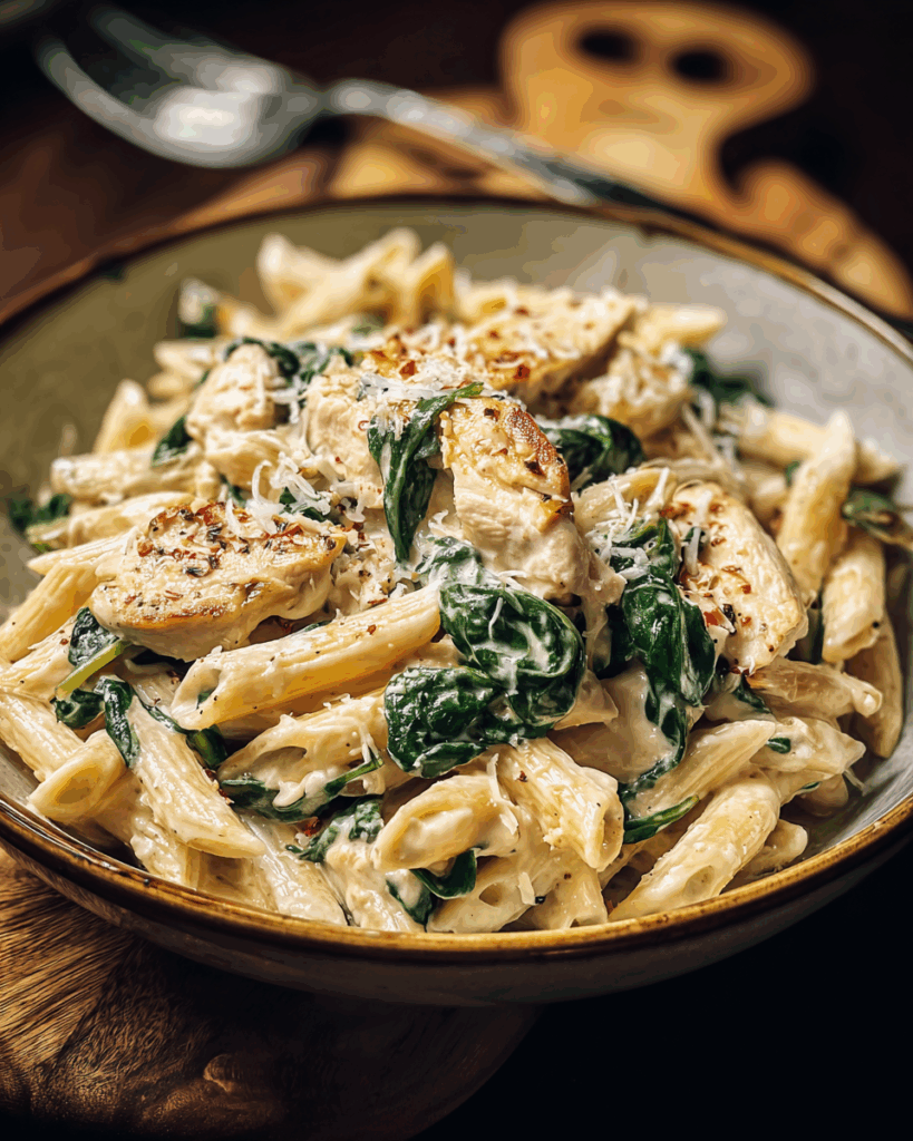 Frischkäse Spinat Hähnchen Pasta