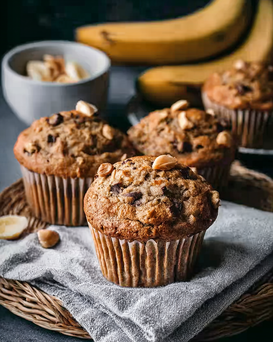 Gesunde Erdnussbutter-Bananen Muffins