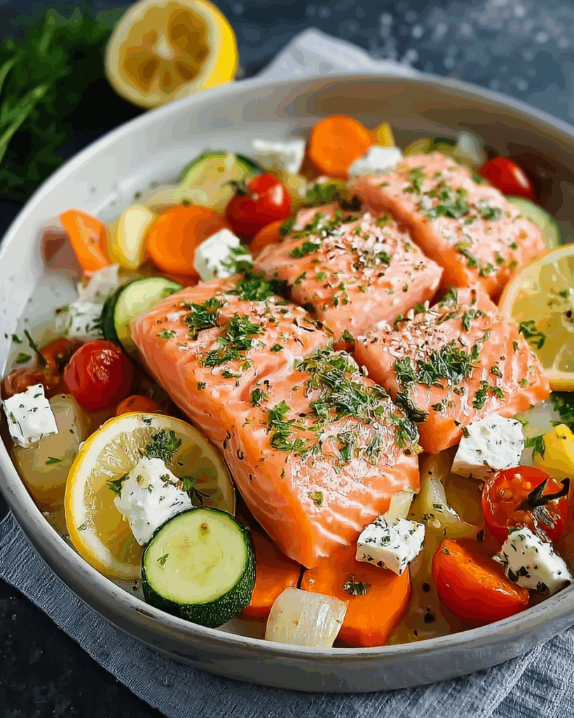 Lachs auf Ofengemüse