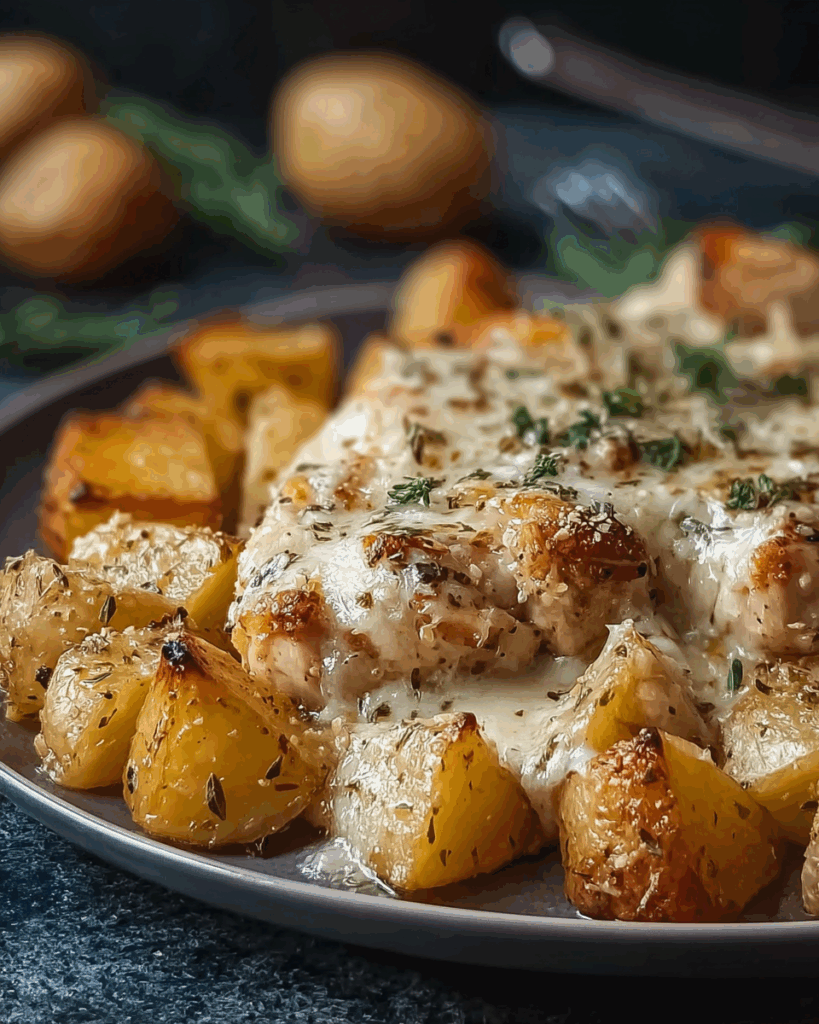 Knoblauch-Parmesan-Hähnchen mit Kartoffeln aus dem Slow Cooker