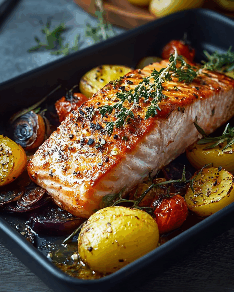 Lachsfilet mit Ofengemüse