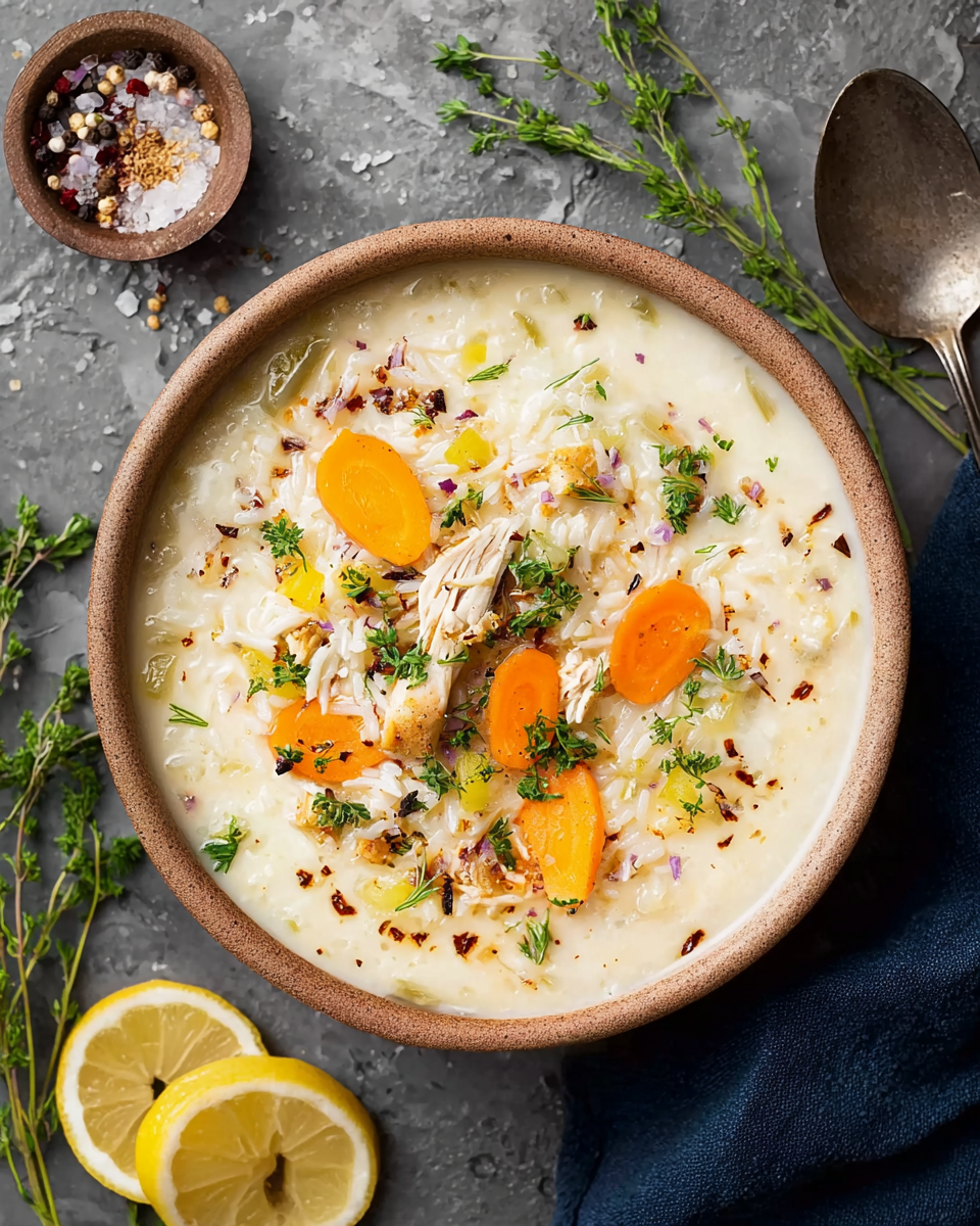 Cremige Hühnersuppe mit Reis