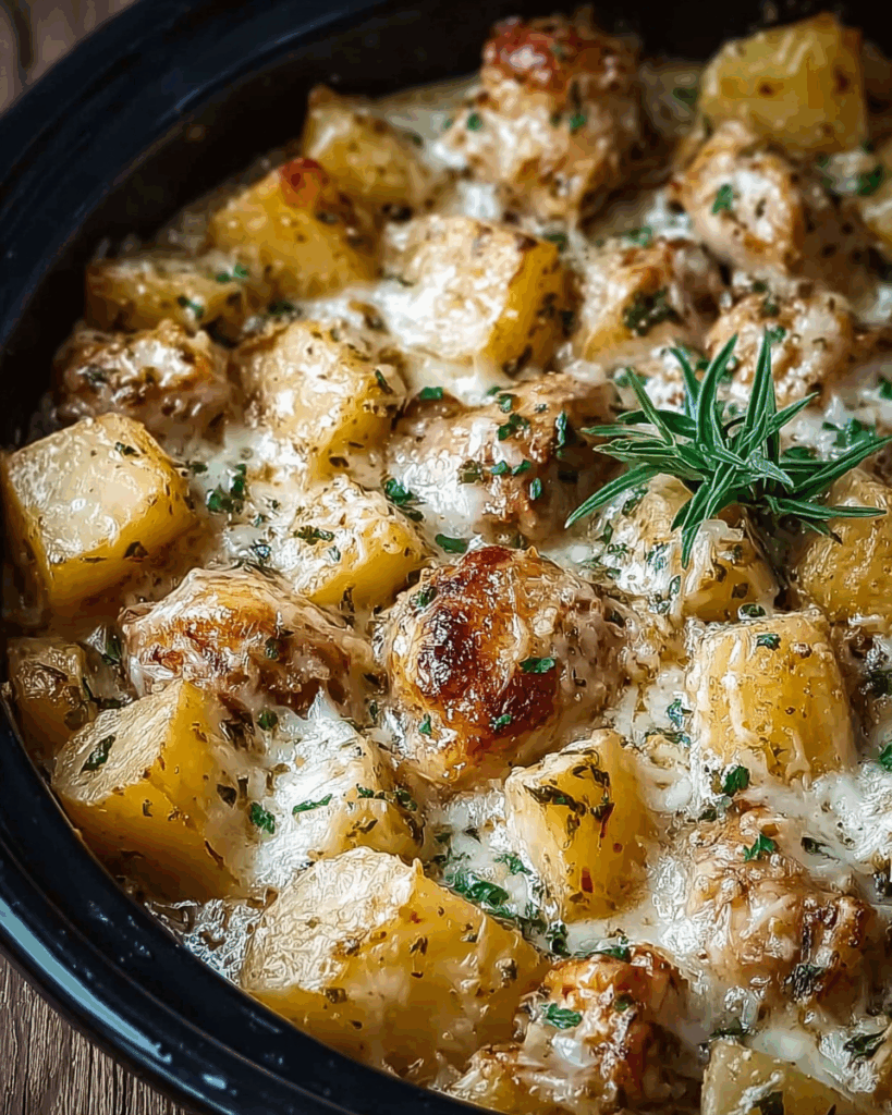 Knoblauch-Parmesan-Crockpot-Hähnchen mit Kartoffeln