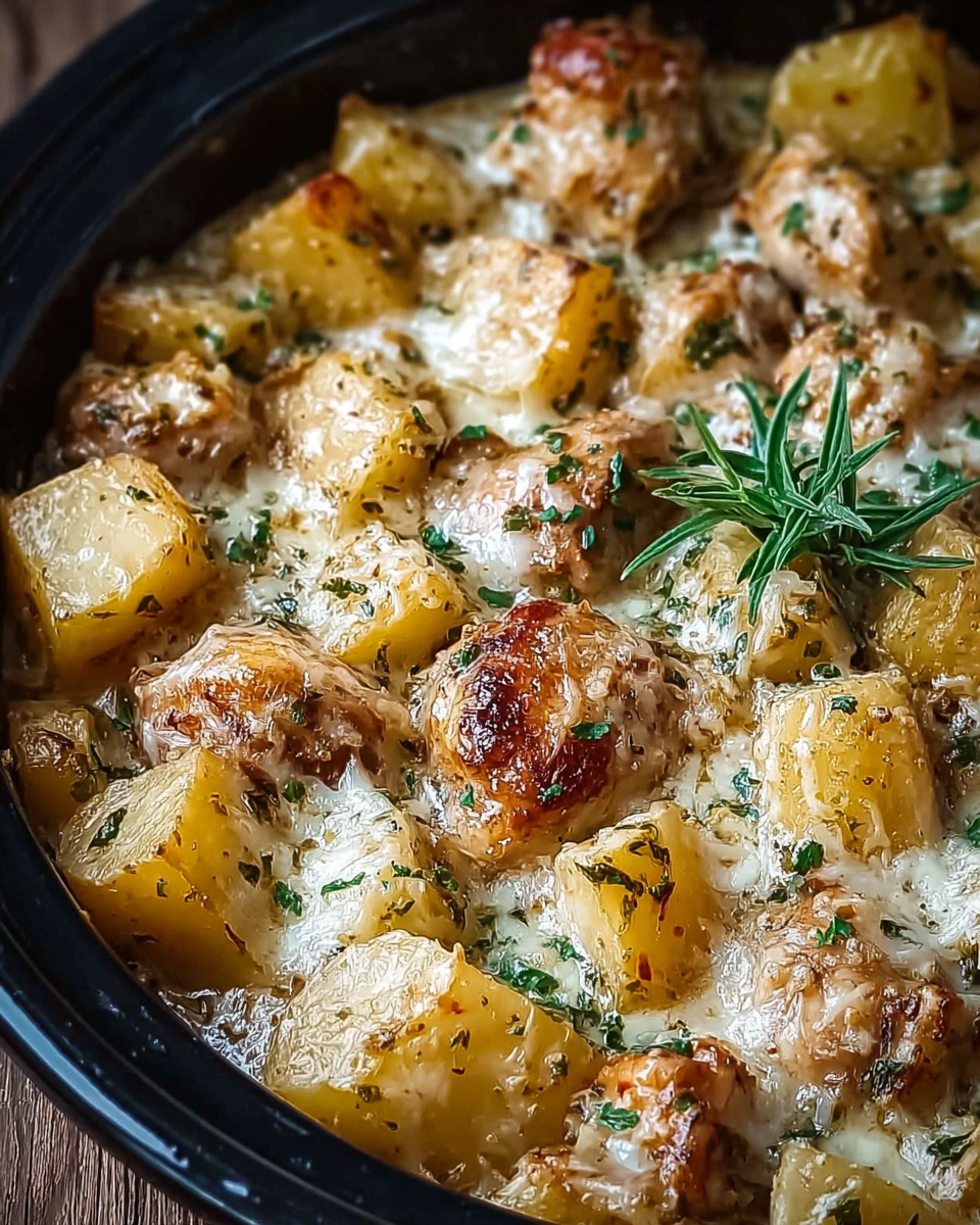 Knoblauch-Parmesan-Crockpot-Hähnchen mit Kartoffeln