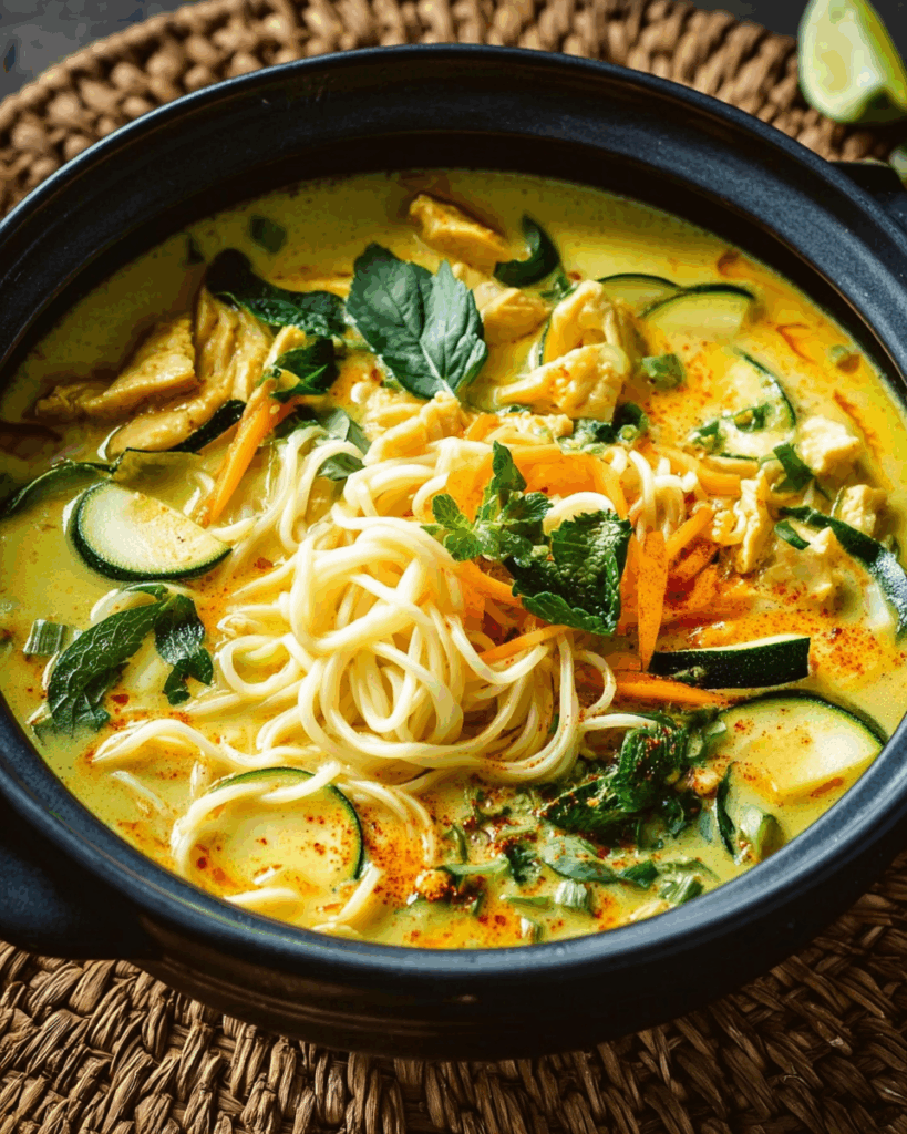 Zucchini-Curry-Suppe mit Mie-Nudeln
