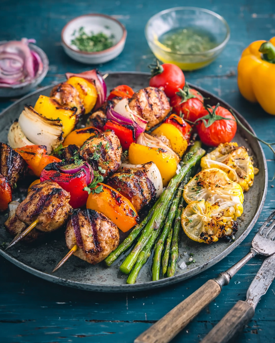 Bunte Grillspiesse