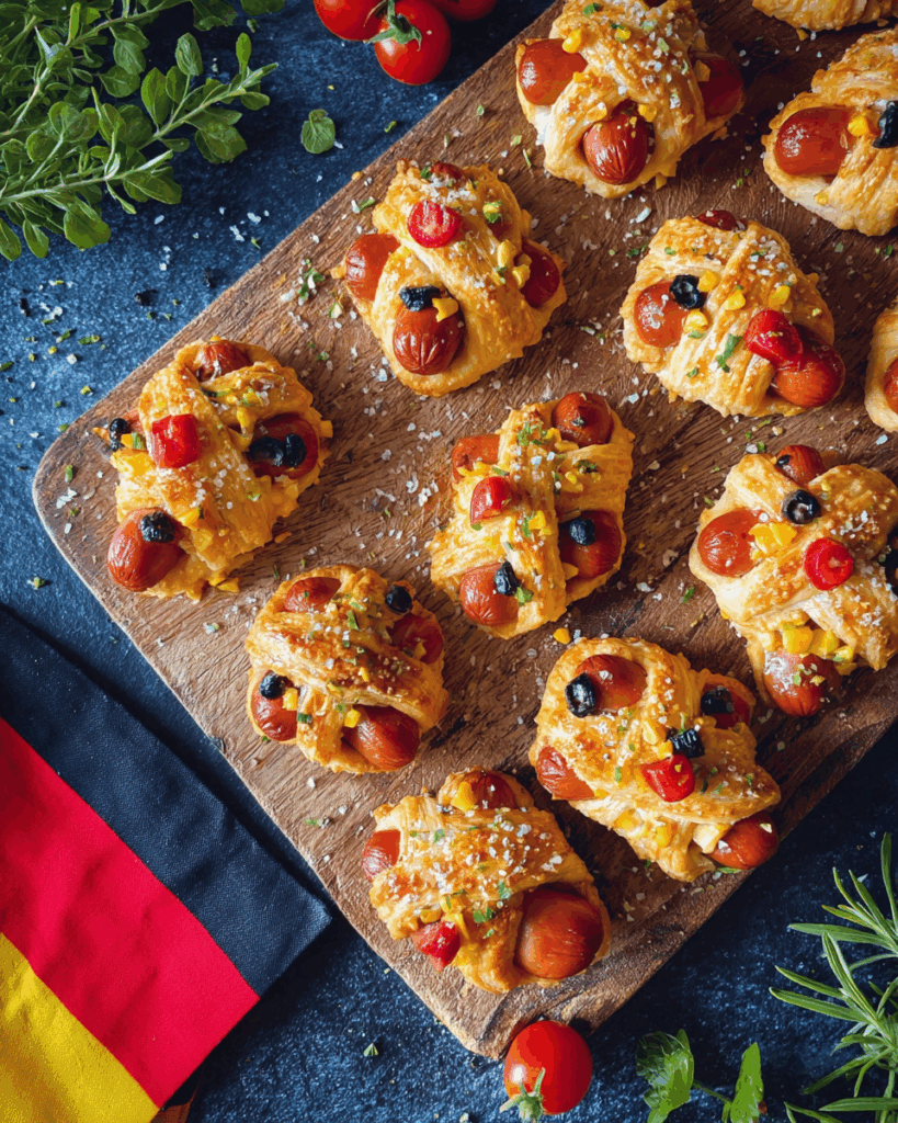 Mini Hot Dogs im Blätterteig