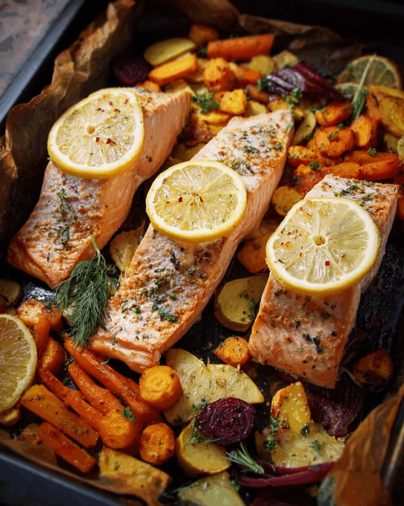 Ofenlachs mit buntem Gemüse