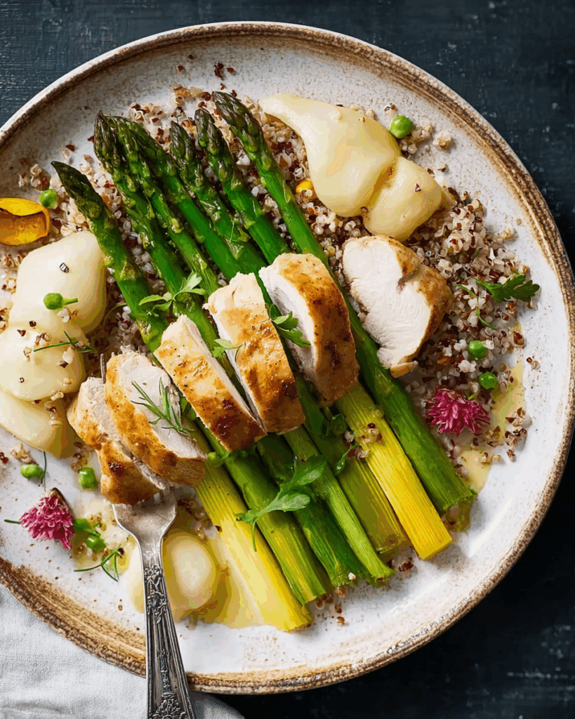 Spargelbruch mit Buchweizen und Hähnchenbrust