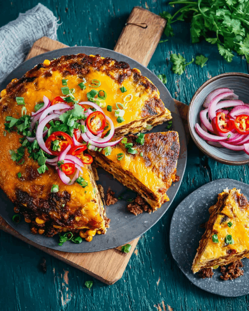 Tortilla-Gemüsetorte mit BBQ-Rinderhack