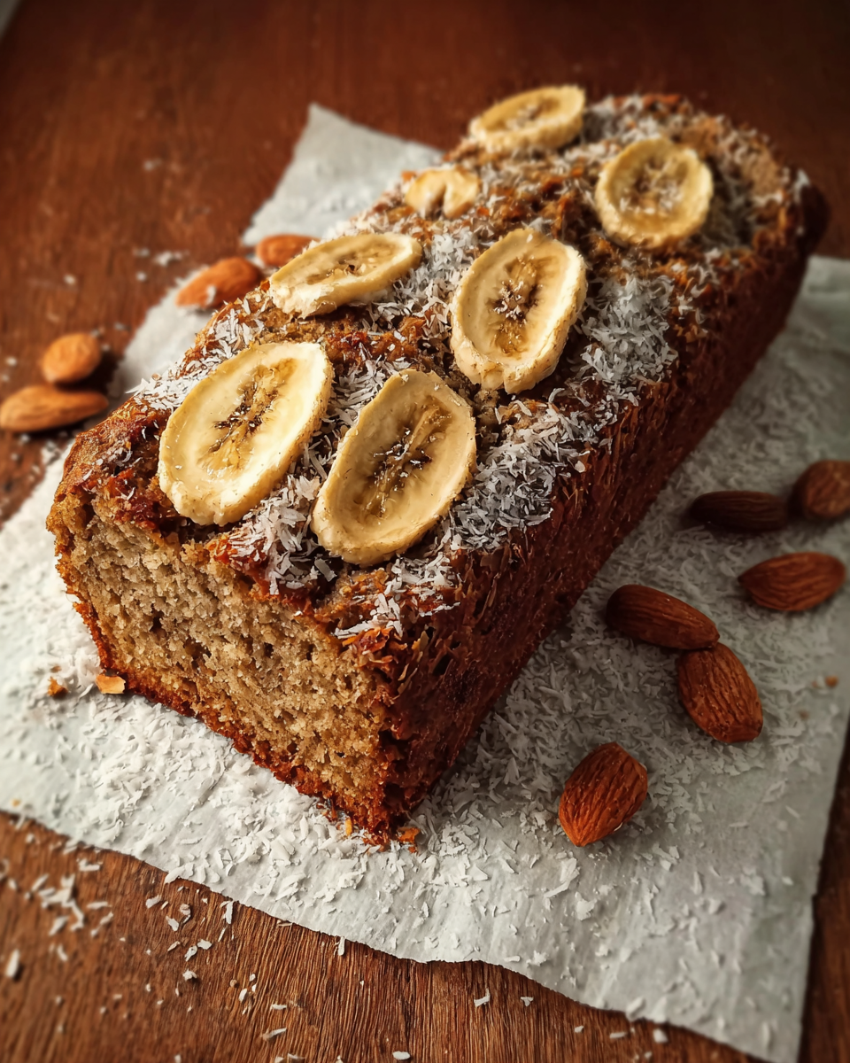 Bananenbrot mit Mandeln und Kokosraspeln