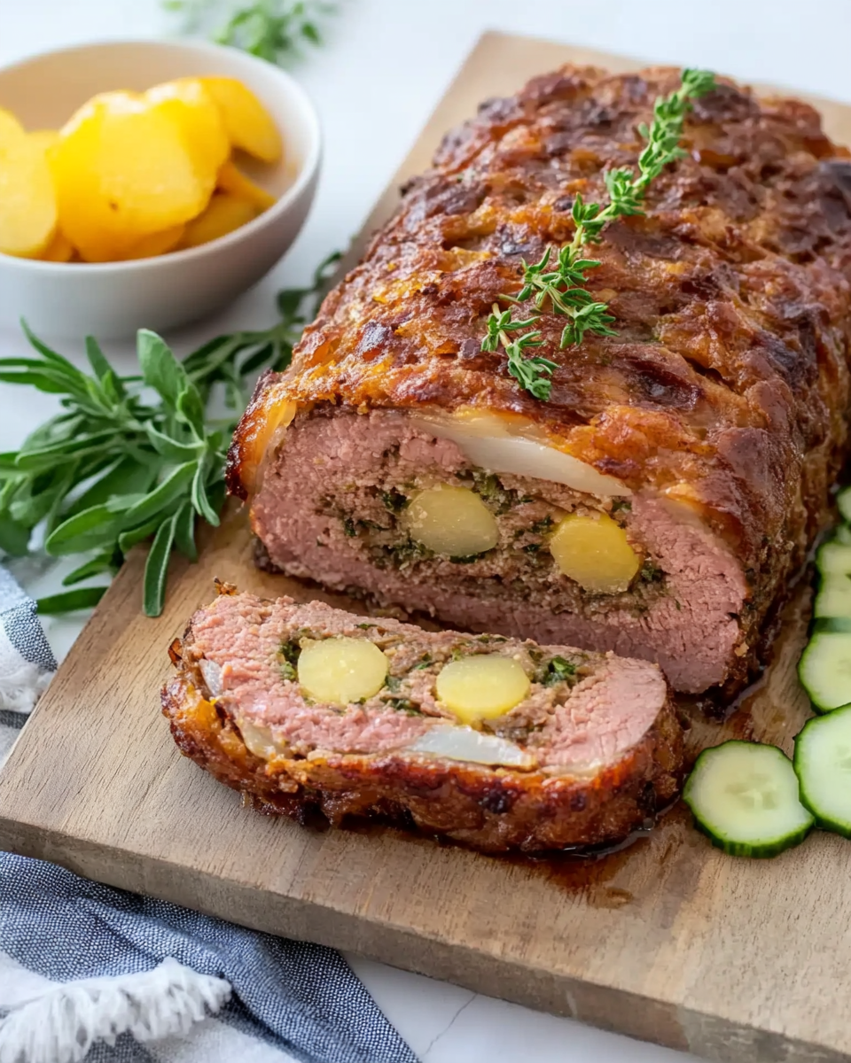 Deutscher Hackbraten mit Zwiebeln und Kräutern
