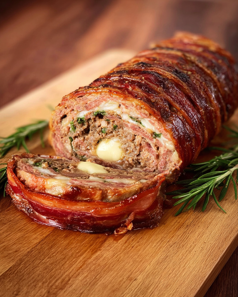 Hackfleisch-Bacon-Käse-Rolle