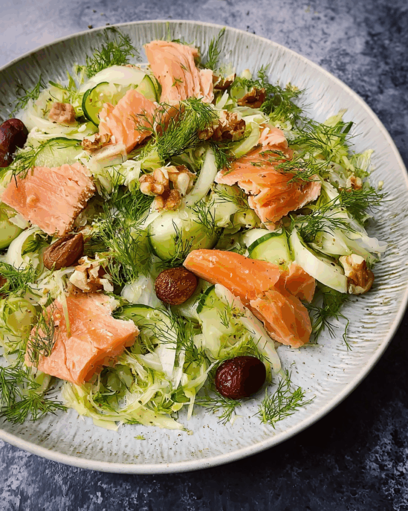 Fenchel-Gurken-Salat mit Lachs und Datteln