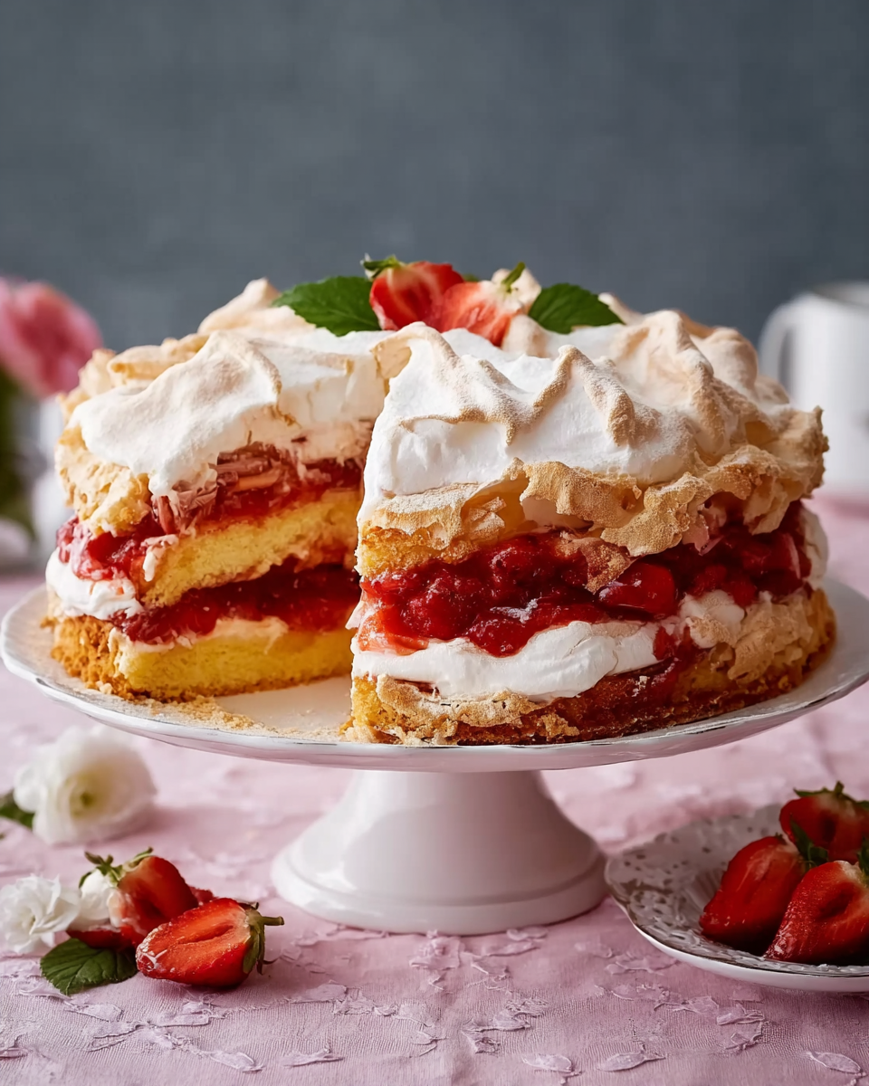 Erdbeer-Rhabarber-Torte mit Baiser