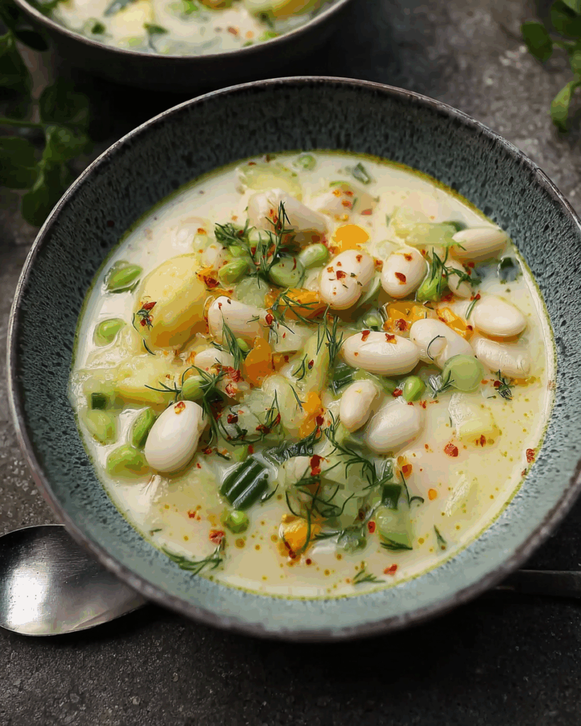 Sommersuppe mit weißen Bohnen