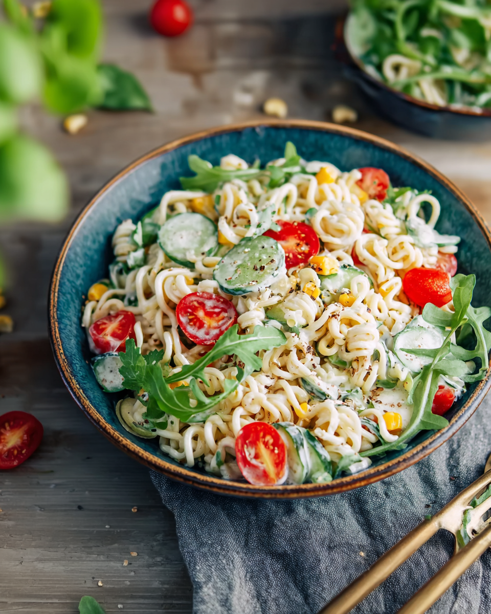 Leichter Nudelsalat mit Joghurt-Dressing