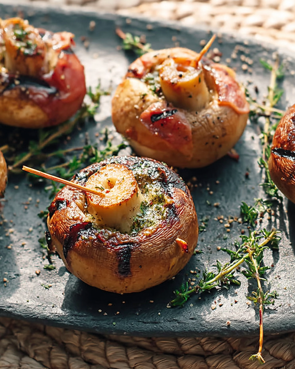 Gegrillte Champignons mit Knoblauchmarinade