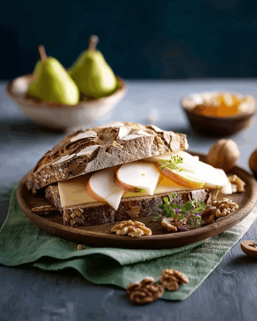 Käsebrot mit Birne und Walnüssen